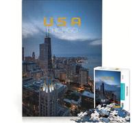 Rompecabezas de 1000 Piezas para Adultos: Horizonte de Chicago al Atardecer, Juego de ingenio, Actividades Divertidas para Hacer en casa, Colección de Artistas, Bellas Artes 38x52cm