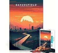 Rompecabezas de 1000 Piezas para Adultos,Horizonte de la Ciudad de Bakersfield,Arte de Corte Exacto,Juego para ejercitar la Mente,diversión,Entretenimiento,Regalo de cumpleaños (38x52cm)
