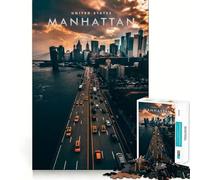 Rompecabezas de 1000 Piezas para Adultos,Horizonte de Manhattan,Corte Premium,Divertido,Estimulante para la Mente,Juego Relajante, Tranquilo (38x52cm)
