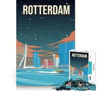 Rompecabezas de 1000 Piezas para Adultos Horizonte de Rotterdam,Holanda,Arte de Viaje Nocturno,diversión para unir,desafío Inteligente,Juego Tranquilo,Regalo de cumpleaños para Aficionados (38x52cm)