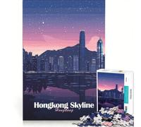 Rompecabezas de 1000 Piezas para Adultos Horizonte Nocturno de Hong Kong Juego Familiar interacción Entre Padres e Hijos cumpleaños y Navidad 50x75cm