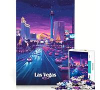 Rompecabezas de 1000 Piezas para Adultos Horizonte Nocturno de Las Vegas, Juegos Familiares, Divertidos y con Humor, un Juego de desafío único 38x52cm