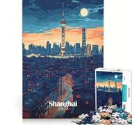 Rompecabezas de 1000 Piezas para Adultos Horizonte Nocturno de Shanghái decoración de Pared Juego de Carreras de Velocidad Ideal para Decorar un Escritorio 38x52cm