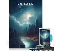 Rompecabezas de 1000 Piezas para Adultos Horizonte Urbano de Chicago,diseño artístico de Corte nítido,desafío Mental,Juego Divertido para el Tiempo Libre,Regalo de cumpleaños (38x26cm)