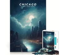 Rompecabezas de 1000 Piezas para Adultos Horizonte Urbano de Chicago,diseño de Corte preciso,Ideal para Resolver Problemas,Divertido Juego para el Tiempo Libre o para exhibir como decoración navideña