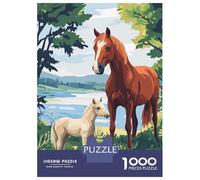 Rompecabezas De 1000 Piezas para Adultos Horse and Foal by The Lake Rompecabezas para Adultos Juguete Decoración De Pared Difícil Regalo De Cumpleaños, Regalos, 52x38cm/1000pcs
