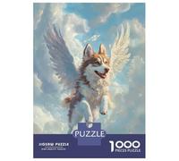 Rompecabezas De 1000 Piezas para Adultos Husky Angel Pet Loss Tribute Art Angel Dog in The Clouds Rompecabezas para Adultos Juegos Divertidos Desafío Difícil Interacción Entre Padres E Hijos 70x50cm