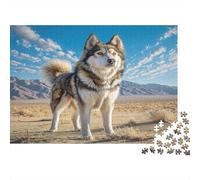 Rompecabezas de 1000 Piezas para Adultos: Husky bajo el Sol del Desierto. Rompecabezas Educativo de 52 x 38 cm.