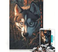 Rompecabezas de 1000 Piezas para Adultos Husky Siberiano al acecho Juguetes antiestrés desafío exigente colección de Artistas Bellas Artes 38x26cm