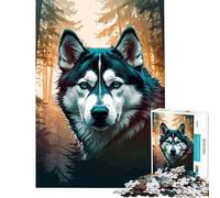 Rompecabezas de 1000 Piezas para Adultos Husky Siberiano en el Bosque Juego desafiante Juguetes relajantes Regalos Ideales para Mujeres Excelentes Regalos y Juguetes (tamaño 75x50cm)
