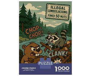Rompecabezas De 1000 Piezas para Adultos Illegal Lumberjacking Cartoon with Beaver and Raccoon Rompecabezas Práctico Juego Decoración del Hogar Cumpleaños Y Navidad 70x50cm/1000pcs