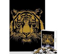 Rompecabezas de 1000 Piezas para Adultos ilustración de Cabeza de Tigre sobre Fondo Negro decoración del hogar Juguetes Obras de Arte Regalo Juego Educativo difícil y desafiante tamaño 38x52cm