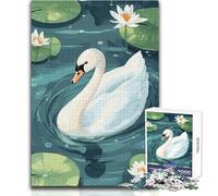 Rompecabezas de 1000 Piezas para Adultos,ilustración de Cisne en un Estanque de nenúfares,Acogedor y Relajante,Ideal para el Tiempo Libre en Interiores,Juguete de Corte de precisión avanzado, 50x75cm