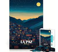 Rompecabezas de 1000 Piezas para Adultos Ilustración de Paisaje Nocturno de La Paz,Bolivia Arte de Corte Fino Juego para desarrollar la Capacidad de razonamiento Juego para Momentos de Tranquilidad