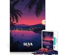 Rompecabezas de 1000 Piezas para Adultos Ilustración de Paisaje Nocturno Tropical de SUVA Fiyi Piezas de Corte Limpio Juego de Habilidad Mental Momento de relajación Diversión Escena navideña Arte