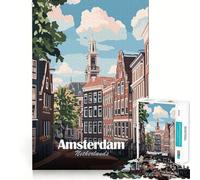 Rompecabezas de 1000 Piezas para Adultos,ilustración de Paisaje Urbano de Ámsterdam,Países Bajos,Corte Premium,Juego,Actividad Mental Inteligente,Paz,diversión,cumpleaños,Arte,Juego (38x52cm)