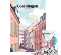 Rompecabezas de 1000 Piezas para Adultos Ilustración de Paisaje Urbano de Copenhague Dinamarca Juego práctico y Educativo Regalos de cumpleaños para Toda la Familia Tamaño 38x26cm