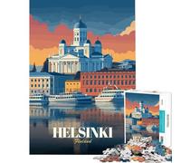 Rompecabezas de 1000 Piezas para Adultos ilustración de Paisaje Urbano de Helsinki Finlandia Juegos relajantes Juguetes educativos y de Aprendizaje Un Gran Regalo para Mujeres (tamaño 38x52cm)