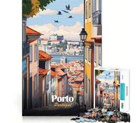 Rompecabezas de 1000 Piezas para Adultos,ilustración de Paisaje Urbano de Oporto,Portugal,Arte de Borde Premium,Rompecabezas,Regalo,Juego Casual,Actividad de cumpleaños (38x26cm)
