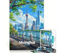 Rompecabezas de 1000 Piezas para Adultos, ilustración de Paisaje Urbano de Shanghái, China, Ajuste, Arte, Juego Mental, Regalo, Juego Lento, Arte de Pared navideño (50x75cm)