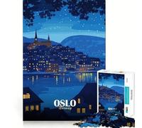 Rompecabezas de 1000 Piezas para Adultos Ilustración de Paisaje Urbano Nocturno de Oslo,Noruega de Corte Fino Juego para desarrollar la Capacidad de razonamiento Juego para Momentos de Tranquilidad