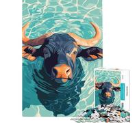 Rompecabezas de 1000 Piezas para Adultos ilustración de un búfalo de Agua en el Agua Juguetes educativos Juegos Divertidos desafío difícil Regalos para Hombres y Mujeres (tamaño 75x50cm)