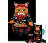 Rompecabezas de 1000 Piezas para Adultos Ilustración de un Gato Chef con un tazón de Ramen Arte de Corte preciso Juego Creativo para ejercitar la Mente Divertido Juego de Ocio Regalo de cumpleaños