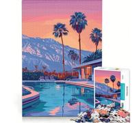 Rompecabezas de 1000 Piezas para Adultos Ilustración de un paraíso Junto a la Piscina en Palm Springs Juego Imposible Interacción Entre Padres e Hijos Lista de Deseos con Papá Noel 38x26cm