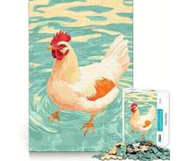 Rompecabezas de 1000 Piezas para Adultos Ilustración de un Pollo chapoteando en el Agua Arte de Corte nítido Un desafío Mental Divertido Juego para Pasar el rato Regalo de cumpleaños (38x26cm)