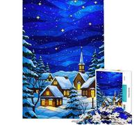 Rompecabezas de 1000 Piezas para Adultos Ilustración de un Pueblo Invernal con vidrieras Rompecabezas Familiar para Adultos Mejora la Memoria cumpleaños (tamaño 38x52cm)