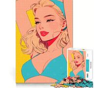Rompecabezas de 1000 Piezas para Adultos Ilustración de una Mujer Rubia en Bikini Azul Juego de ingenio,Regalo para Relajarse,diversión de cumpleaños 38x26cm