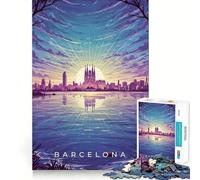 Rompecabezas de 1000 Piezas para Adultos Ilustración del Horizonte de Barcelona al Atardecer Juego de Ajuste Juego de ingenio Regalo Ideal para Jugar Gratis cumpleaños