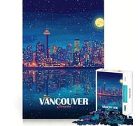 Rompecabezas de 1000 Piezas para Adultos Ilustración del Horizonte Nocturno de Vancouver Canadá Piezas de Corte Limpio Juego de Habilidad Mental Momento de relajación Diversión Escena navideña Arte