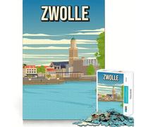Rompecabezas de 1000 Piezas para Adultos Ilustración del Paisaje Urbano de Zwolle póster de Viaje Piezas de Corte Limpio Juego de Habilidad Mental Momento de Calma diversión Escena navideña Arte