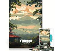 Rompecabezas de 1000 Piezas para Adultos,ilustración del Parque Nacional Chitwan,Nepal Juego Divertido para ejercitar la Mente Ideal para Jugar en un rato Agradable cumpleaños (50x75cm)
