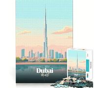 Rompecabezas de 1000 Piezas para Adultos,ilustración Vectorial del Horizonte de Dubái,Corte Premium,Juego para ejercitar la Mente,diversión sin Preocupaciones,decoración navideña (38x52cm)