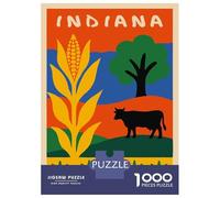 Rompecabezas De 1000 Piezas para Adultos Indiana Landscape Illustration with Corn and Cow Rompecabezas para Adultos Juegos Divertidos Alivia El Estrés 38x26cm/1000pcs