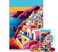 Rompecabezas de 1000 Piezas para Adultos, Isla de Santorini, Pueblo Griego, Abstracto, fácil de armar, decoración, Juguete de construcción, Juego de Paz, Regalo de cumpleaños (38x52cm)