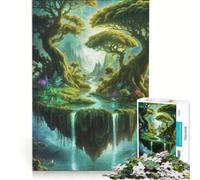 Rompecabezas de 1000 Piezas para Adultos: Isla Flotante con cascadas y árboles, Juego Imposible, interacción Entre Padres e Hijos, Lista de Deseos con Papá Noel 50x75cm