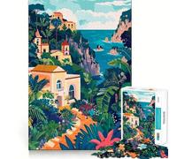 Rompecabezas de 1000 Piezas para Adultos,Italia Capri,ilustración Minimalista,Corte, Juego para concentrarse,Regalo para Jugar tranquilamente,Regalo de cumpleaños para Aficionados 38x26cm