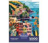 Rompecabezas De 1000 Piezas para Adultos Italy Cinque Terre Minimalist Illustration Rompecabezas para Adultos Juguetes DIY Una Obra De Arte Regalo De Cumpleaños, Regalos, 52x38cm/1000pcs