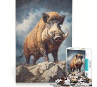 Rompecabezas de 1000 Piezas para Adultos Jabalí majestuoso en la Cima de una montaña rocosa Juegos educativos para Mejorar la Memoria cumpleaños y Navidad 50x75cm