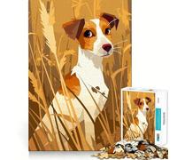Rompecabezas de 1000 Piezas para Adultos Jack Russell Terrier en un Campo de Trigo Ilustración Minimalista de Perro Corte Juego para estimular la Mente Juego Regalo Ideal para Navidad