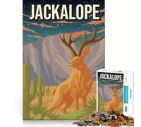 Rompecabezas de 1000 Piezas para Adultos Jackalope Criptid Criptozoología Póster del Desierto Unión Suave Divertido Rompecabezas de lógica Juego Casual Tiempo de Juego Escena navideña Arte (38x52cm)