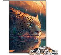 Rompecabezas de 1000 Piezas para Adultos,Jaguar en Las Aguas Poco Profundas,Hecho de Madera,lo Que lo Convierte en un Gran Regalo para la diversión Familiar de 50x75cm para cumpleaños,Vacaciones
