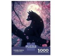 Rompecabezas De 1000 Piezas Para Adultos Japanese Black Fox Kitsune Cat in Cherry Blossoms Rompecabezas Para Adultos Juegos Divertidos Una Obra De Arte Oferta Como Regalos Para Toda La Familia 52x38cm