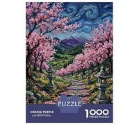 Rompecabezas De 1000 Piezas para Adultos Japanese Cherry Blossom Landscape Painting Rompecabezas para Adultos Juegos Divertidos Corte De Precisión Actividades Divertidas En Casa, 38x26cm/1000pcs