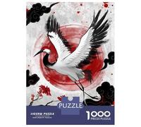Rompecabezas De 1000 Piezas para Adultos Japanese Crane with Red Sun Digital Art Rompecabezas para Adultos Juegos Relajantes Pero Divertidos Y Humorísticos Juego Desafiante Regalos 70x50cm/1000pcs