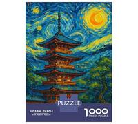 Rompecabezas De 1000 Piezas para Adultos Japanese Pagoda in Starry Night Style Rompecabezas Práctico Juego Decoración del Hogar Cumpleaños Y Navidad 70x50cm/1000pcs