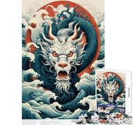 Rompecabezas de 1000 Piezas para Adultos Japón Dragón Mar Ola Furia Juegos Educativos Decoración de Pared Juguete Decoración de Pared Juego Desafiante Regalos (26x38cm)